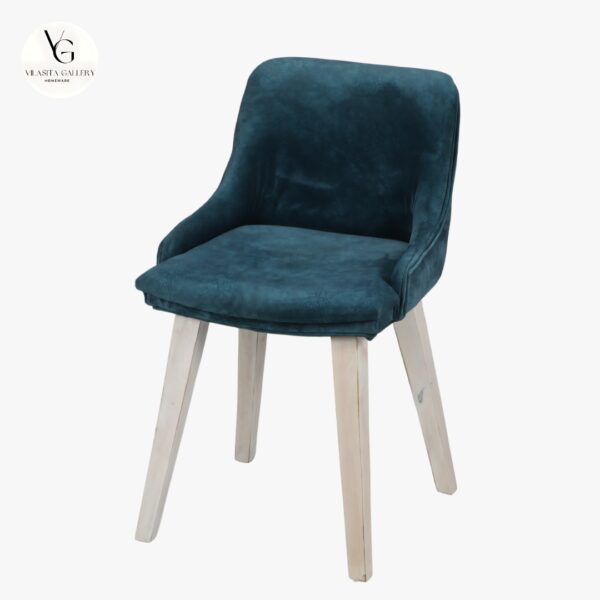 Vilasita Gallery Wooden Chair- Natural White Finish with Blue Cushion