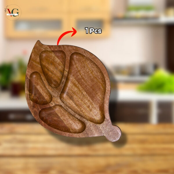 Wooden leaf shaped plate made from solid mango wood
