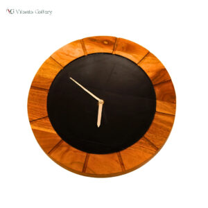 Medium round wooden wall watch in natural brown finish, handcrafted solid acacia wood analog wall clock for home and living room décor.