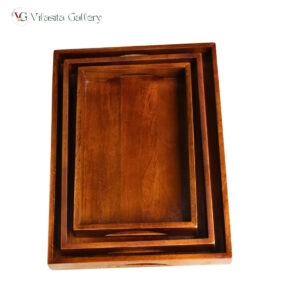 Wooden Serving Tray Set of 3 | Solid Mango Wood Kitchen Trays