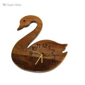 Medium wooden duck shaped wall clock, handcrafted solid acacia wood analog wall watch for living room and home décor.