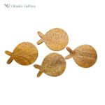 Round reversible wooden coaster set of 4 pieces made from solid mango wood with natural brown finish.